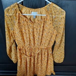 Childrens Place: Yellow  Floral Dress with Long Sleeves